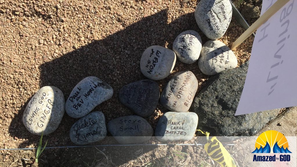 Living stones with church members names on them