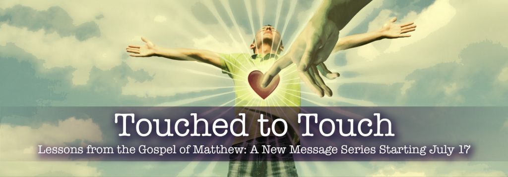 God's Hand touching a man's heart. Touched to Touch sermon graphic.