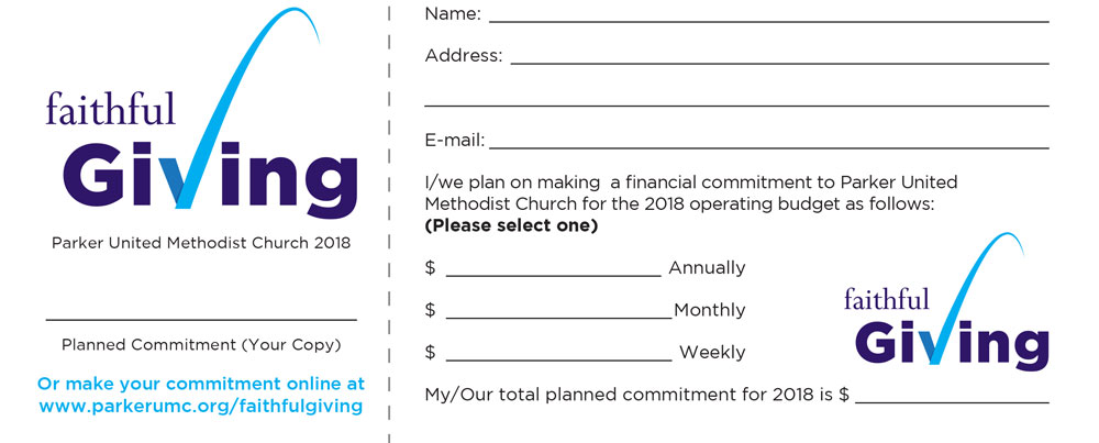 2018 Commitment Card for Parker UMC Faithful Giving