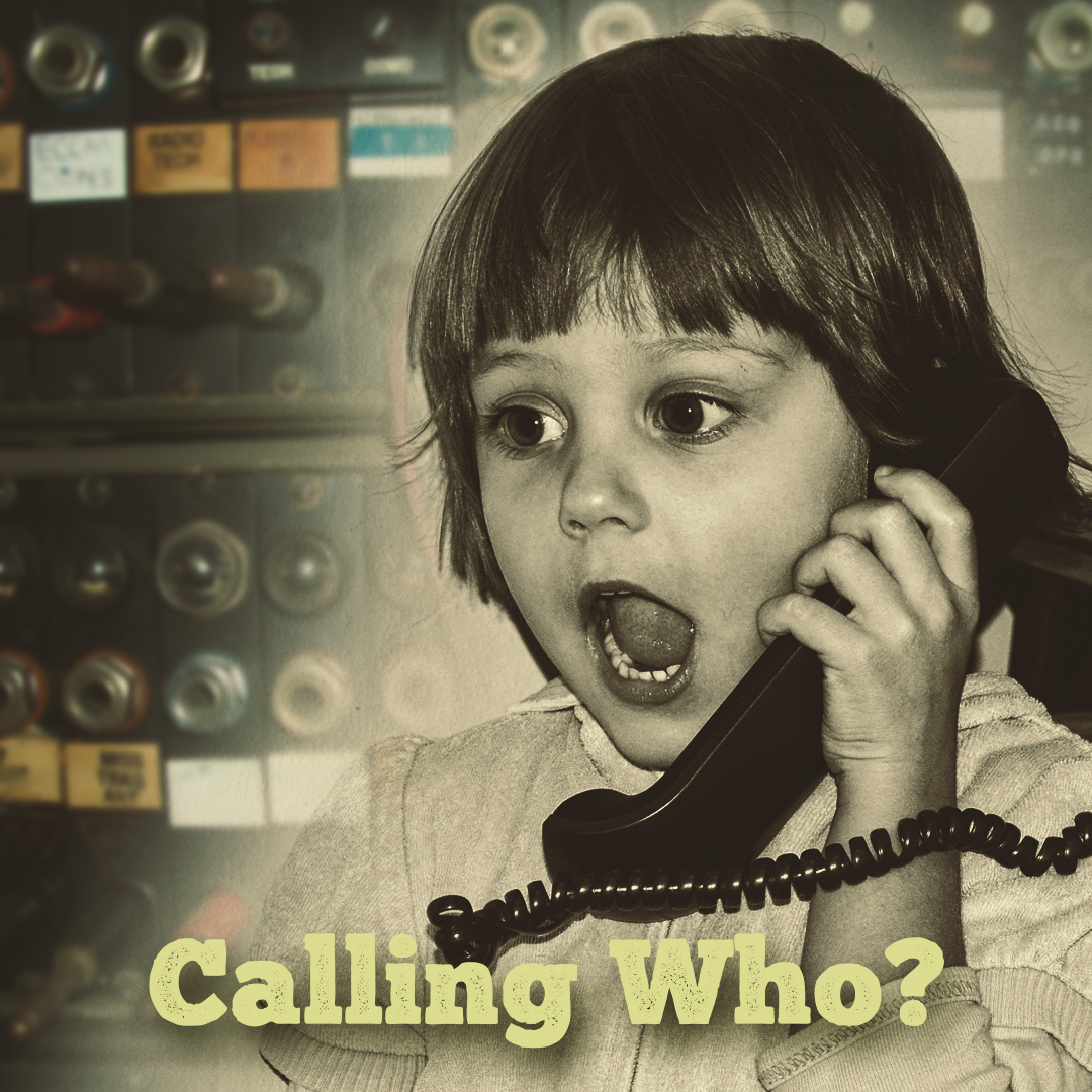 Little girl from the 50s calling on a telephone with a switchboard in the background