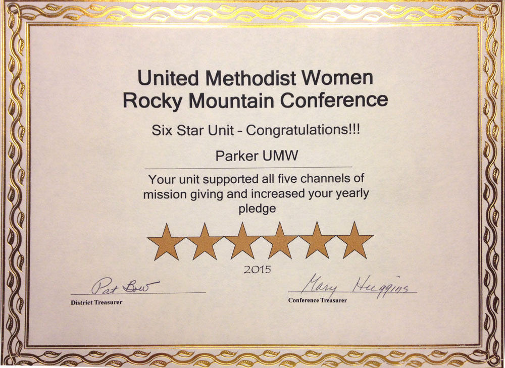 UMW Recognition Certificate for Parker UMC