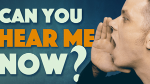 Man yelling the words, "can you hear me now?"
