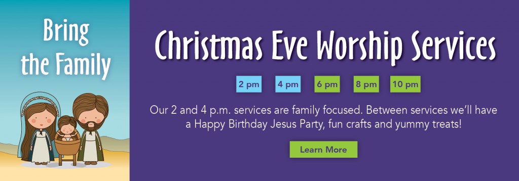 Christmas Eve Worship Service times at Parker United Methodist Church 2015: 2,4,6,8,10 p.m.