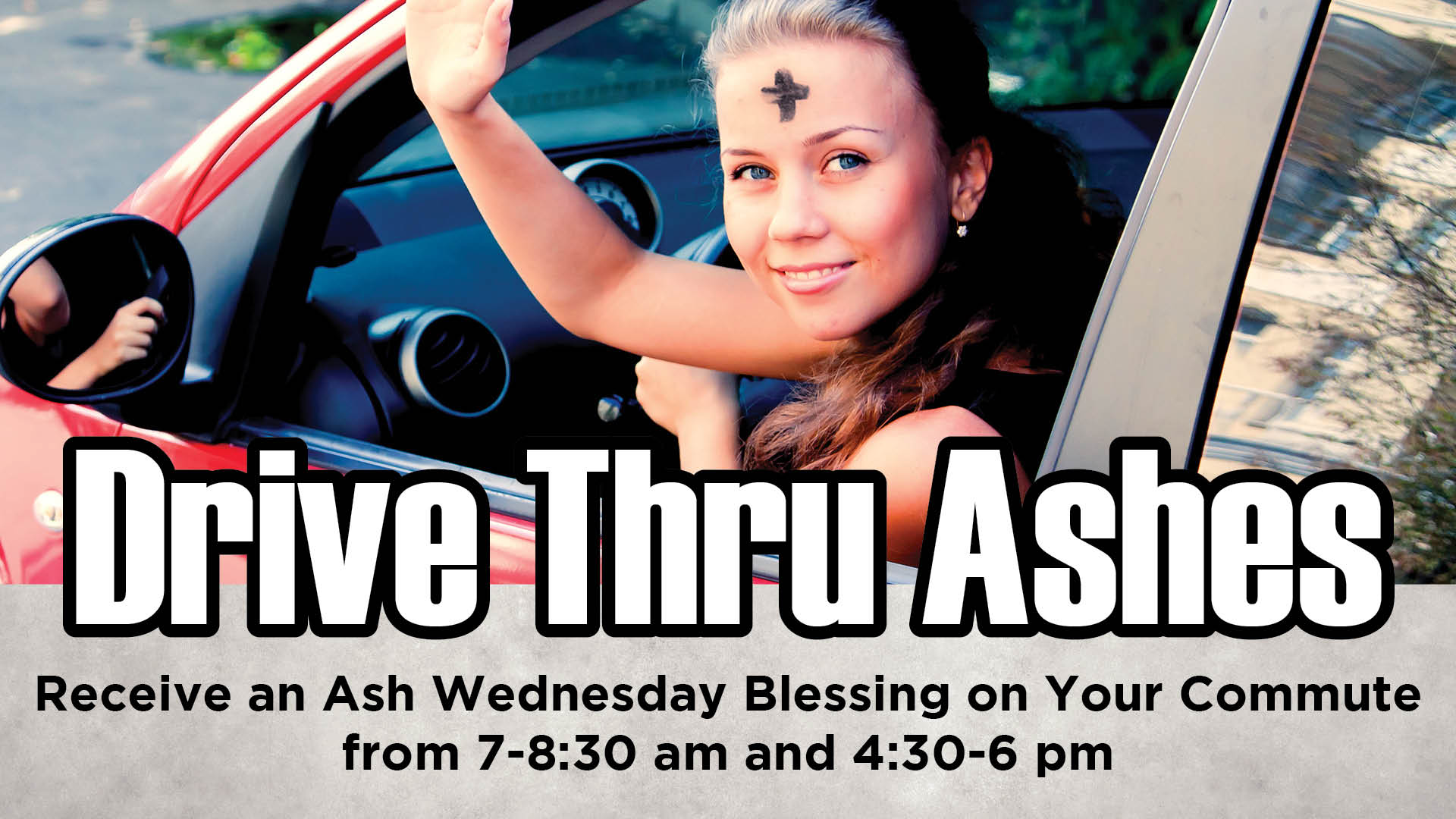 Woman with Ashes on her forehead looking out her car window