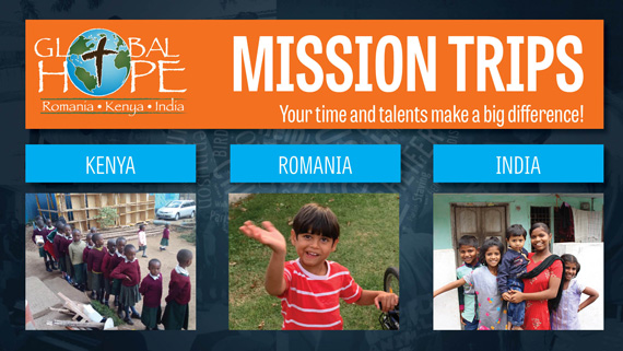 Photos of children in the Global Hope mission homes in Romania, Kenya and India