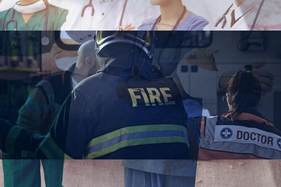 Images of doctors, policeman, and fire fighters