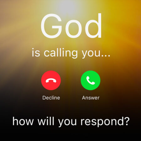 Cell phone screen with God calling. Answer or Decline?